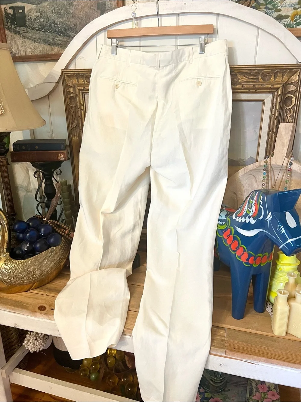 Vintage Ralph Lauren 1990’s Polo Silk Linen Winter White Flat Front Trouser Pant